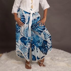 Blue Tropical Print Pants
